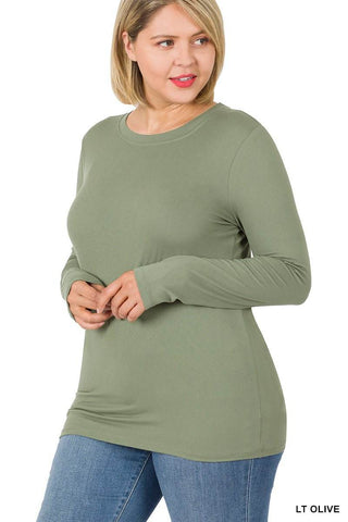Plush Brushed Microfiber Long Sleeve Round Neck Tee - Just Believe Boutique