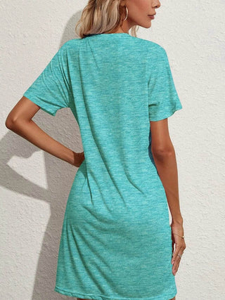 Pocketed Round Neck Short Sleeve Mini Tee Dress - Just Believe Boutique