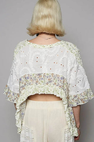 POL Floral Print Eyelet Ruffled Hem Blouse - Just Believe Boutique
