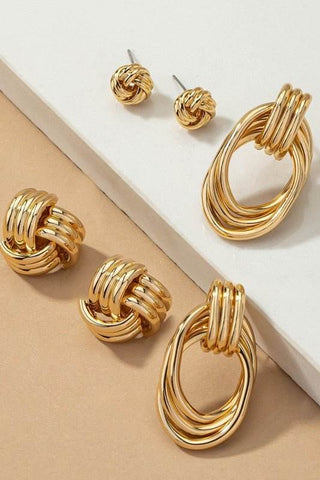 Premium Trio Metal Knot and Hoop Earrings - Just Believe Boutique