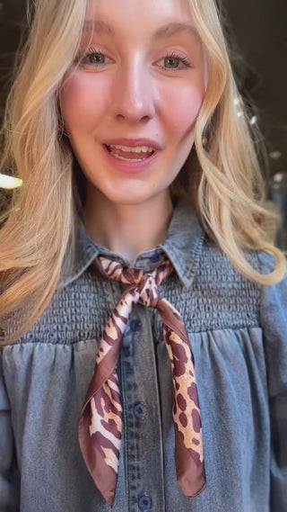 Leopard Print Satin Square Scarf Ellison+Young – video