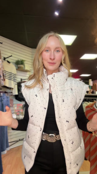 Polka Dot Bow Print Puffer Vest – video