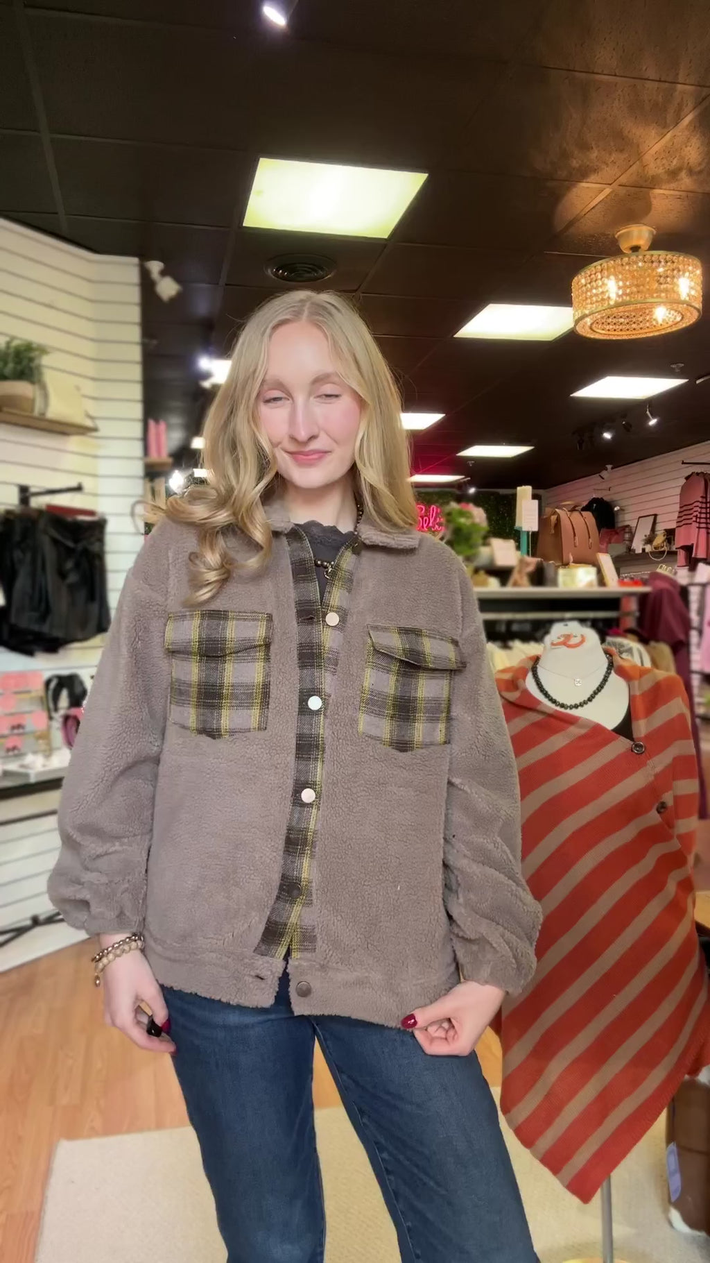 Dora Plaid Accent Shacket – video