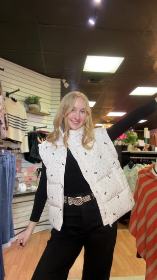 Polka Dot Bow Print Puffer Vest – video