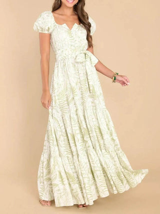 Printed Puff Sleeve Maxi Dress - Just Believe Boutique