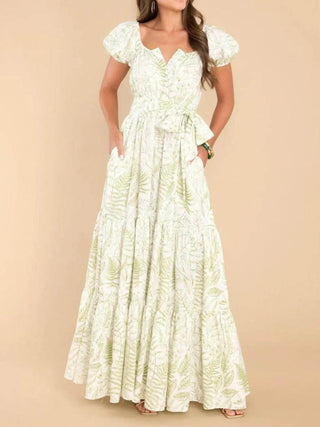 Printed Puff Sleeve Maxi Dress - Just Believe Boutique