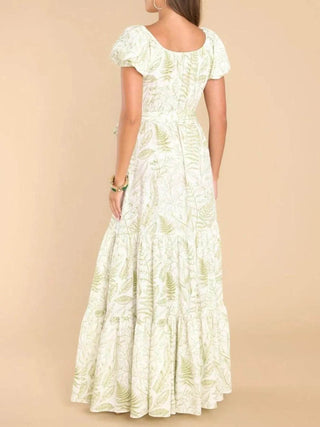 Printed Puff Sleeve Maxi Dress - Just Believe Boutique