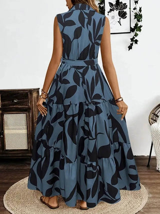Printed Tie Waist Sleeveless Maxi Dress - Just Believe Boutique