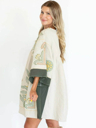 Printed V-Neck Kimono Sleeve Mini Dress - Just Believe Boutique