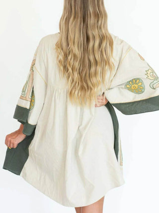 Printed V-Neck Kimono Sleeve Mini Dress - Just Believe Boutique