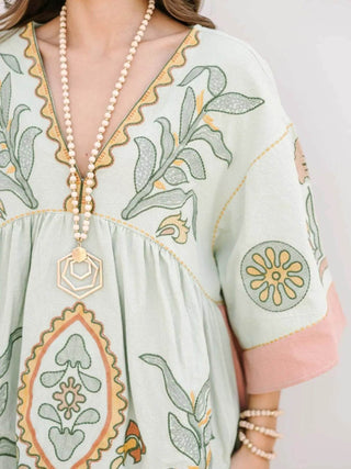 Printed V-Neck Kimono Sleeve Mini Dress - Just Believe Boutique