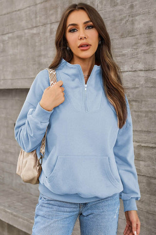 Quarter Zip Dropped Shoulder Sweatshirt - Just Believe Boutique