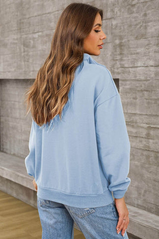 Quarter Zip Dropped Shoulder Sweatshirt - Just Believe Boutique