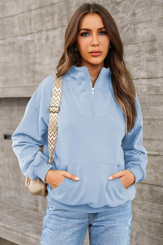 Quarter Zip Dropped Shoulder Sweatshirt - Just Believe Boutique
