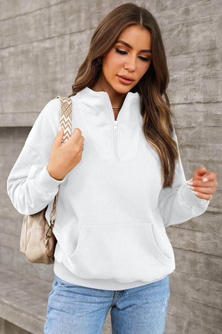 Quarter Zip Dropped Shoulder Sweatshirt - Just Believe Boutique