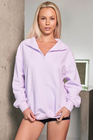 Quarter Zip Dropped Shoulder Sweatshirt - Just Believe Boutique