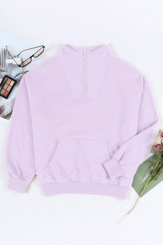 Quarter Zip Dropped Shoulder Sweatshirt - Just Believe Boutique