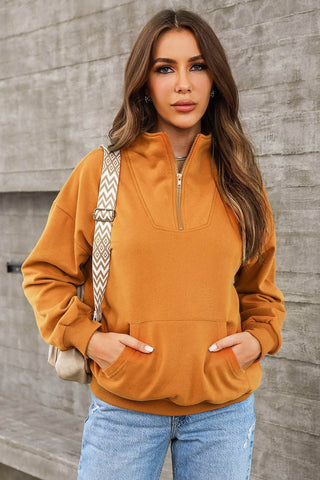 Quarter Zip Dropped Shoulder Sweatshirt - Just Believe Boutique