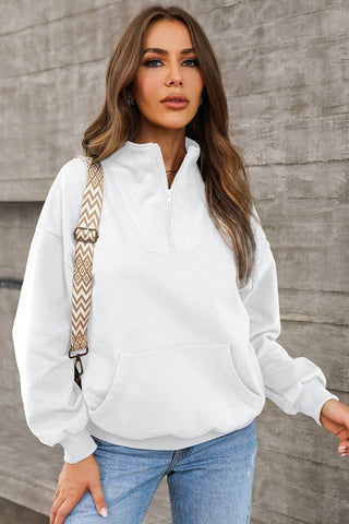 Quarter Zip Dropped Shoulder Sweatshirt - Just Believe Boutique