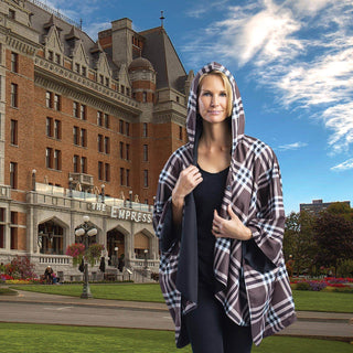 RainCaper - Black and Coco Plaid Rain & Travel Cape - Just Believe Boutique