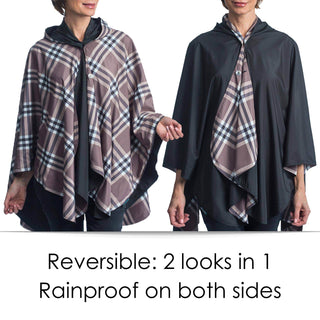 RainCaper - Black and Coco Plaid Rain & Travel Cape - Just Believe Boutique
