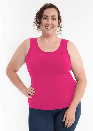Magenta reversible tank top with scoop neck and sleeveless curvy fit