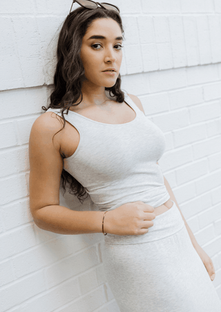 Reversible tank top in light gray with scoop neck and sleeveless racerback style