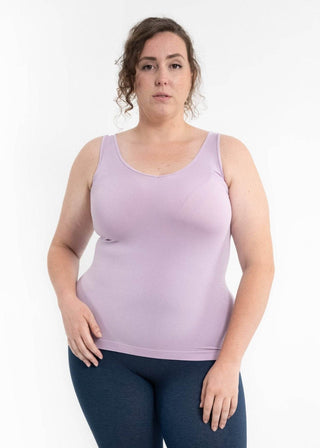 Reversible tank top in lavender purple with scoop neck and sleeveless racerback style