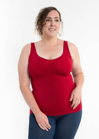 Reversible tank top in red with scoop neck and sleeveless racerback style