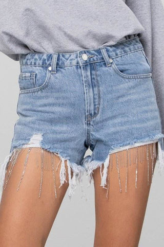 RHINESTONE DENIM SHORTS - Just Believe Boutique