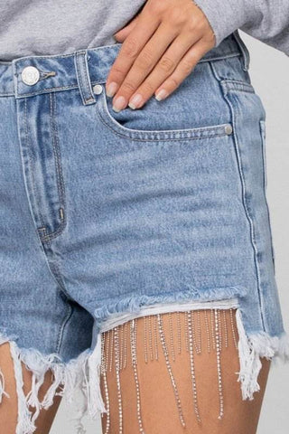 RHINESTONE DENIM SHORTS - Just Believe Boutique