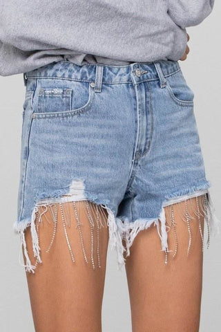 RHINESTONE DENIM SHORTS - Just Believe Boutique