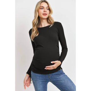 Ribbed Cinched Long Sleeve Knit Top - Just Believe Boutique