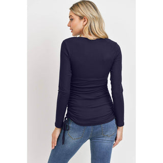 Ribbed Cinched Long Sleeve Knit Top - Just Believe Boutique