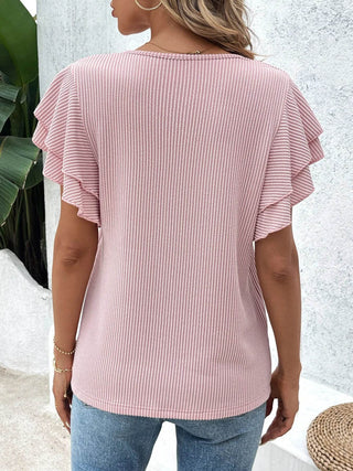 Ribbed Flutter Sleeve T-Shirt - Just Believe Boutique