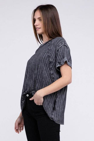 Ribbed Raglan Dolman Sleeve Boat - Neck Top - Just Believe Boutique