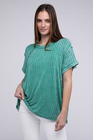 Ribbed Raglan Dolman Sleeve Boat - Neck Top - Just Believe Boutique
