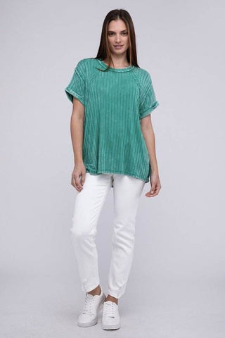 Ribbed Raglan Dolman Sleeve Boat - Neck Top - Just Believe Boutique