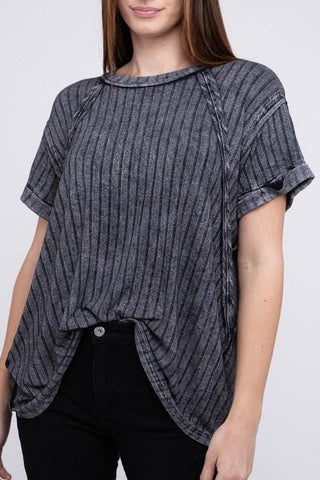 Ribbed Raglan Dolman Sleeve Boat - Neck Top - Just Believe Boutique
