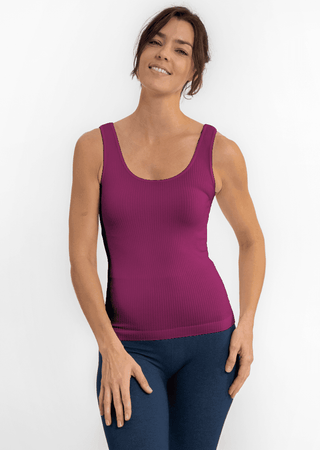 Ribbed tank top, sleeveless, scoop neck, purple front panel