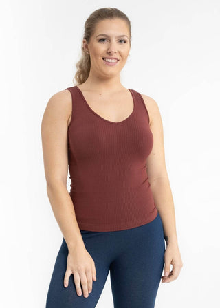 Ribbed reversible tank, rust red, scoop neck, sleeveless