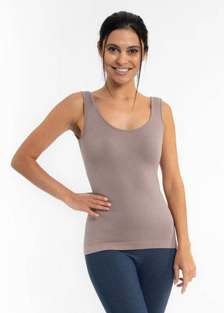 Ribbed reversible tank, taupe, scoop neck, sleeveless