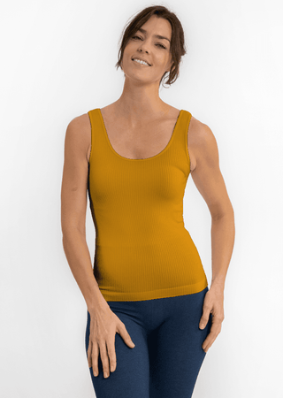 Ribbed reversible tank, mustard yellow, scoop neck, sleeveless