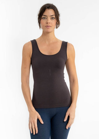 Ribbed reversible tank, dark brown, scoop neck, sleeveless