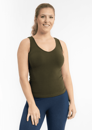 Ribbed Reversible Tank: Olive - Just Believe Boutique