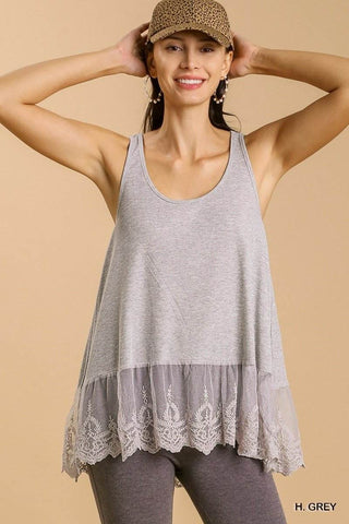Ribbed Tank With Lace Trim - Just Believe Boutique