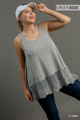 Ribbed Tank With Lace Trim - Just Believe Boutique