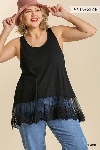 Ribbed Tank With Lace Trim - Just Believe Boutique
