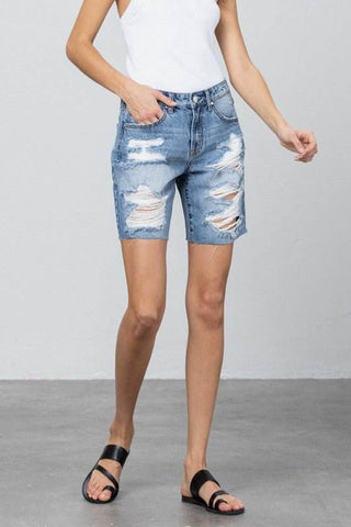 Ripped Raw Hem Bermuda Denim Shorts - Just Believe Boutique