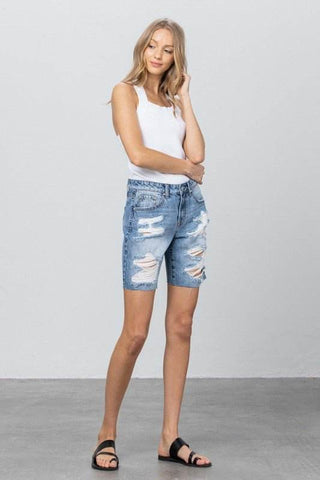 Ripped Raw Hem Bermuda Denim Shorts - Just Believe Boutique